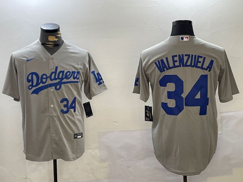 Men Los Angeles Dodgers #34 Valenzuela Grey Game 2024 Nike MLB Jersey style 1120